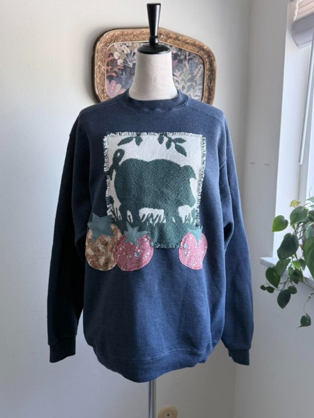 Vintage Upcycled Cottagecore Farm Applique Sweatshirt
